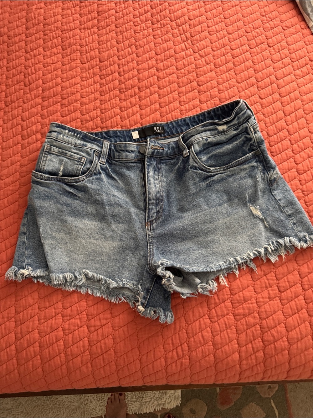 Kut from the Kloth Blue Denim Frayed Hem Women's Shorts